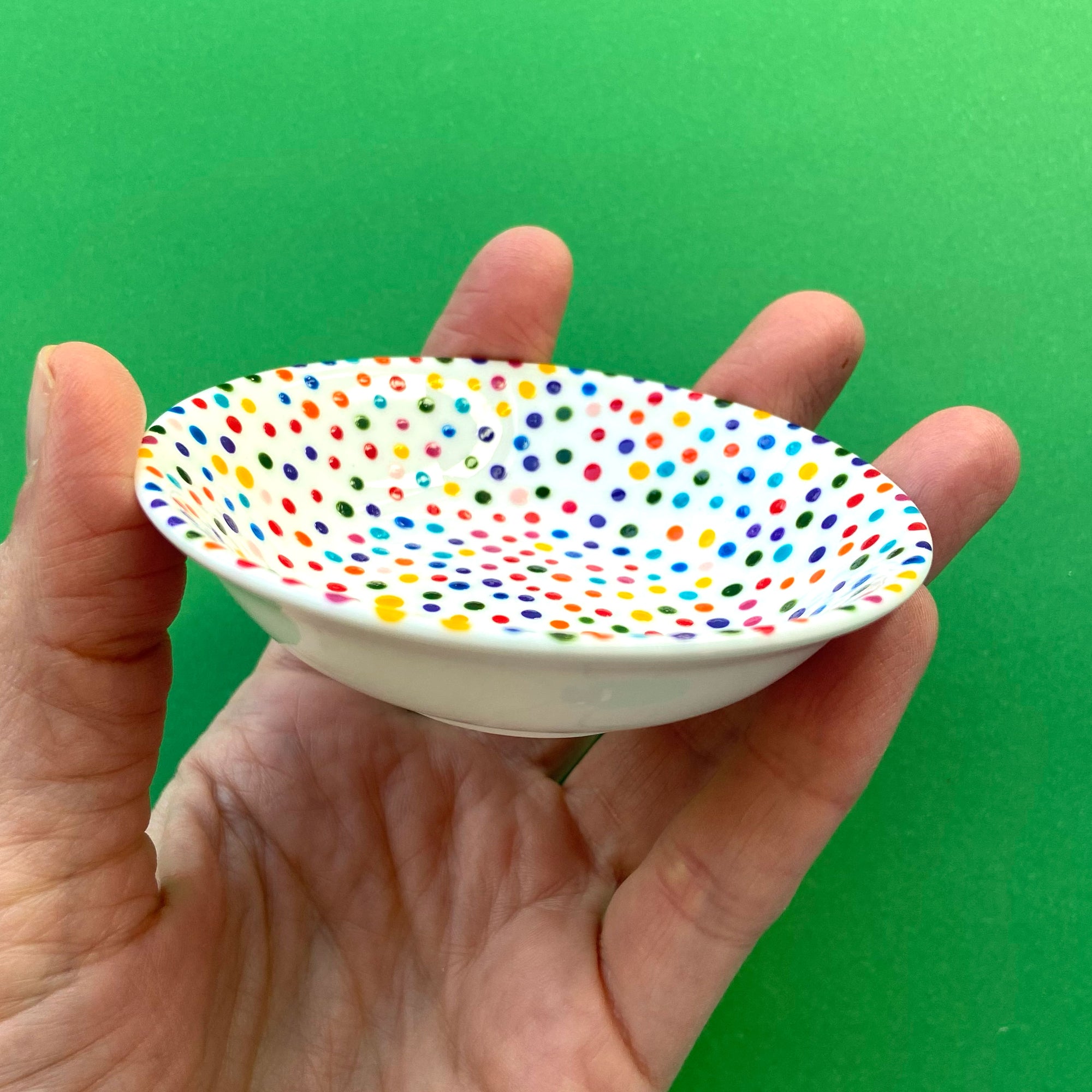 Rainbow Dot 2 - Hand Painted Porcelain Round Bowl
