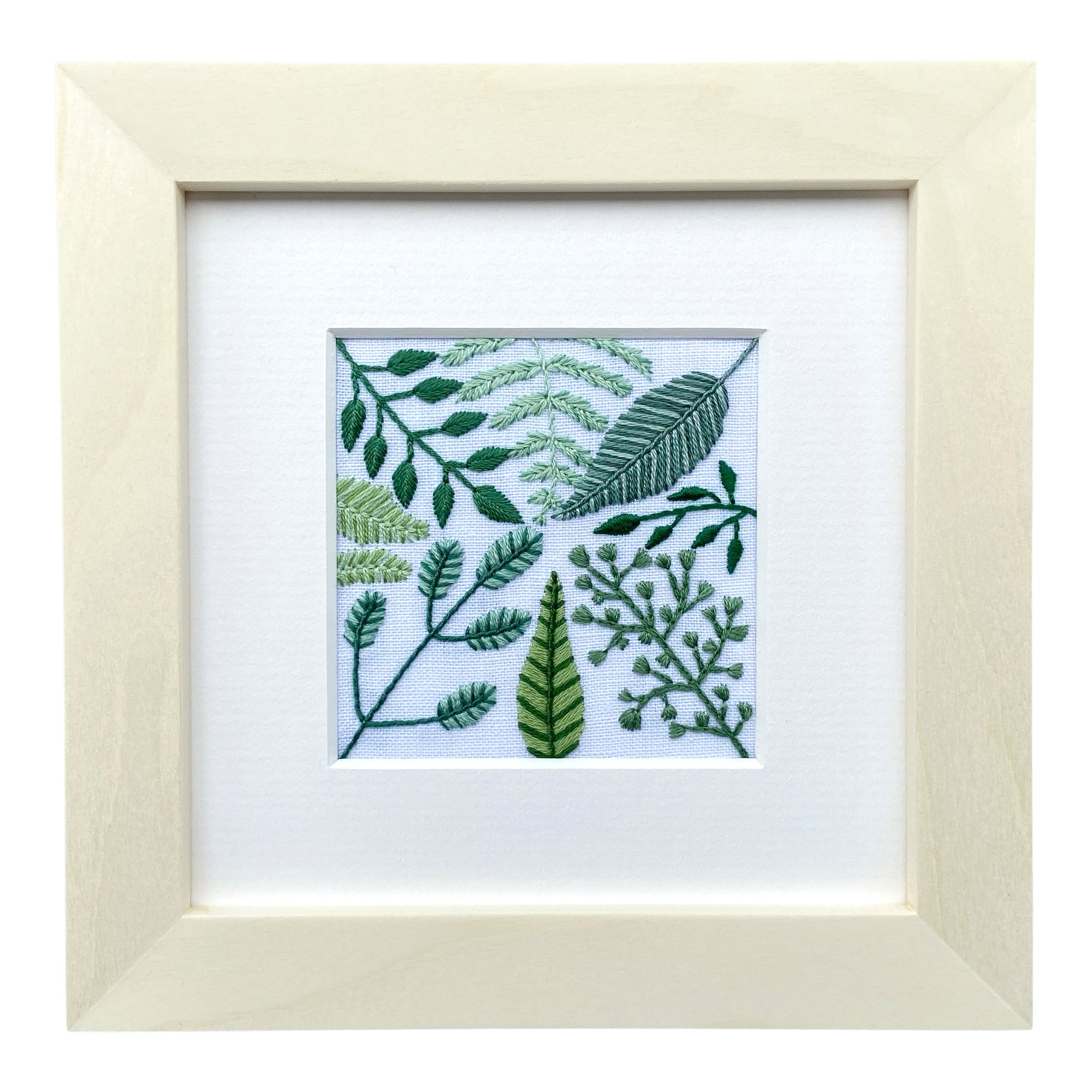 Leaves and Vines 1 (2.75") on White Linen Hand Embroidered Art