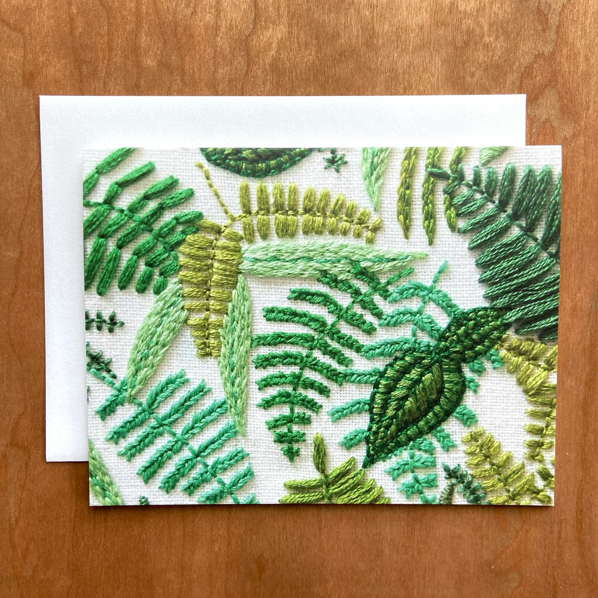 Happy Cactus Designs Hand Embroidered Photo Stationery - Ferns