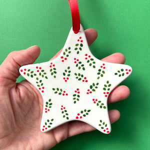 Holly - Hand Painted Star Ornament