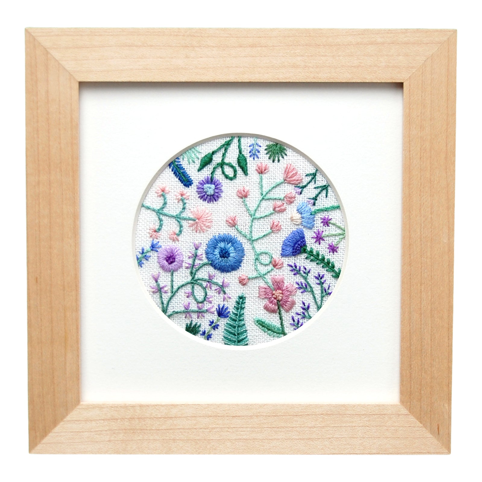 Summer Pastel Garden (3 inches) on Cream Linen Hand Embroidered Art