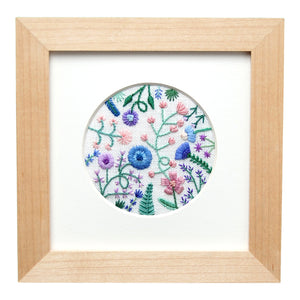 Summer Pastel Garden (3 inches) on Cream Linen Hand Embroidered Art