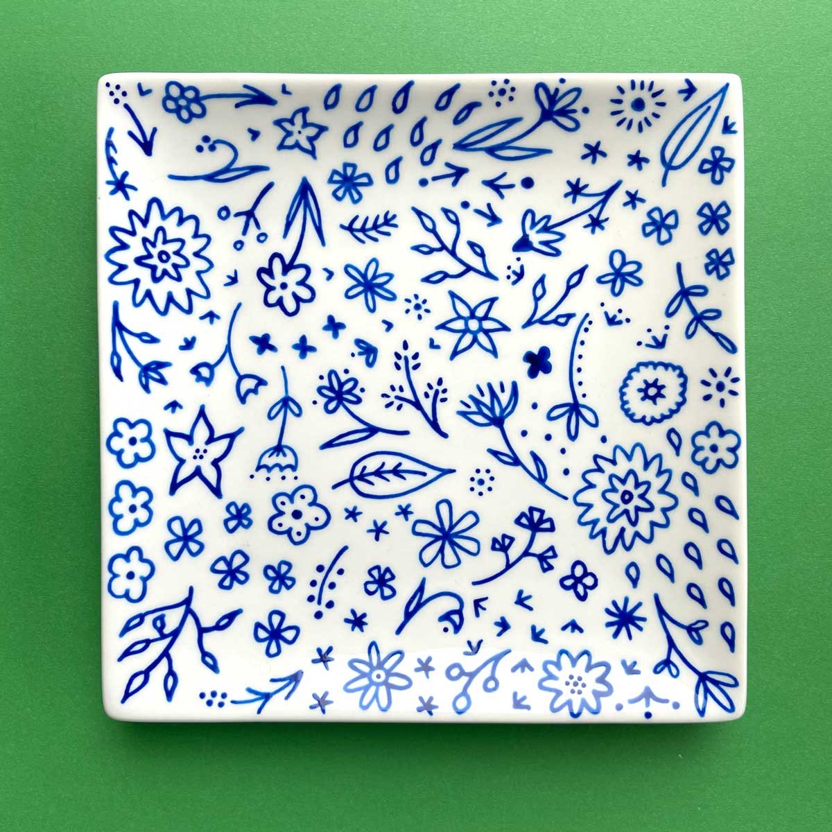 Blue Floral - Hand Painted Porcelain Square Plate
