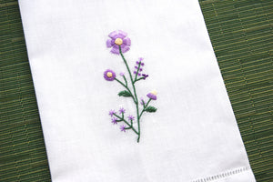 Embroidered Guest Towel - Purple Floral Motif