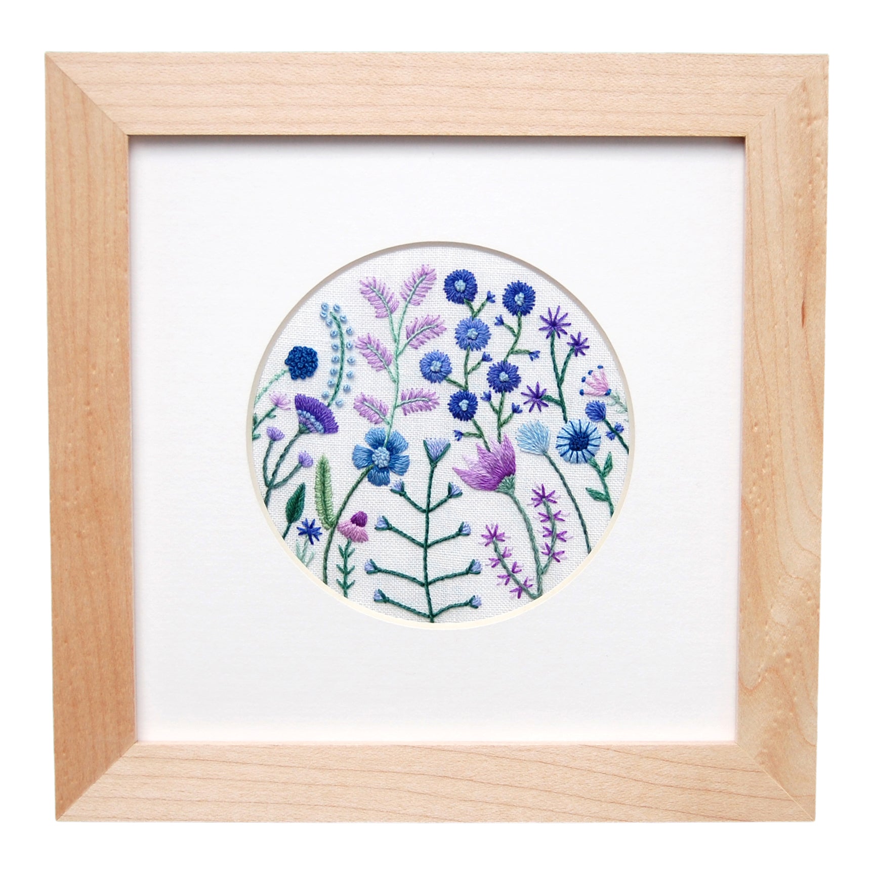 Purple and Blue Garden (3.5 inches) on White Linen Hand Embroidered Ar - Happy Cactus Designs purple-and-blue-garden-3-5-inches-on-white-linen-hand-embroidered-ar-happy-cactus-designs