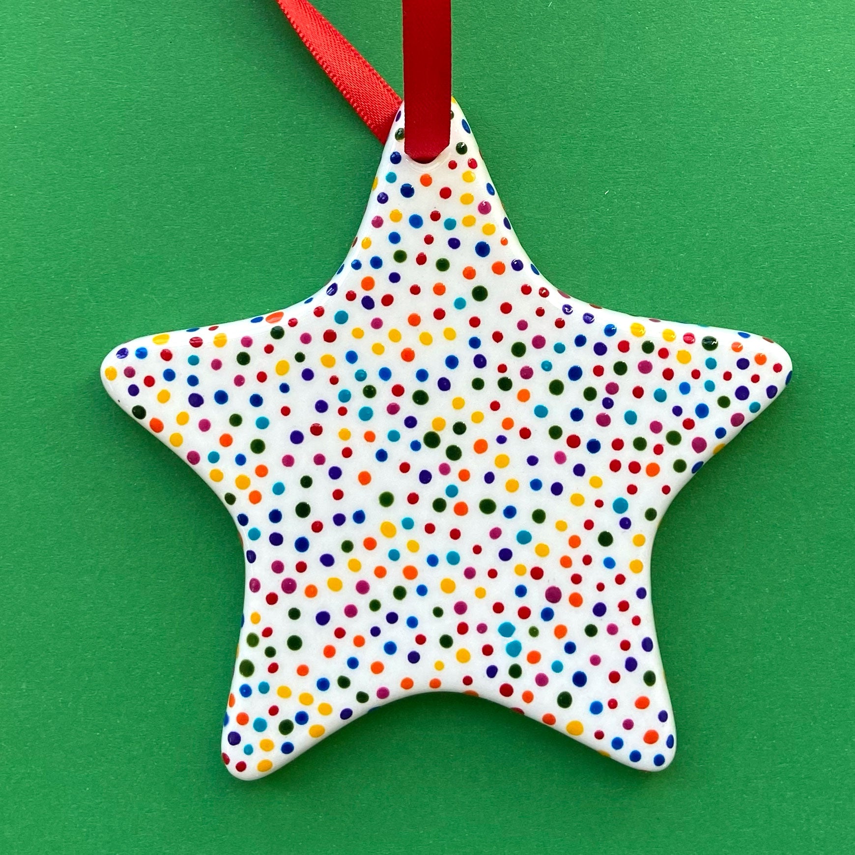 Rainbow Dot 2 Hand Painted Star Ornament