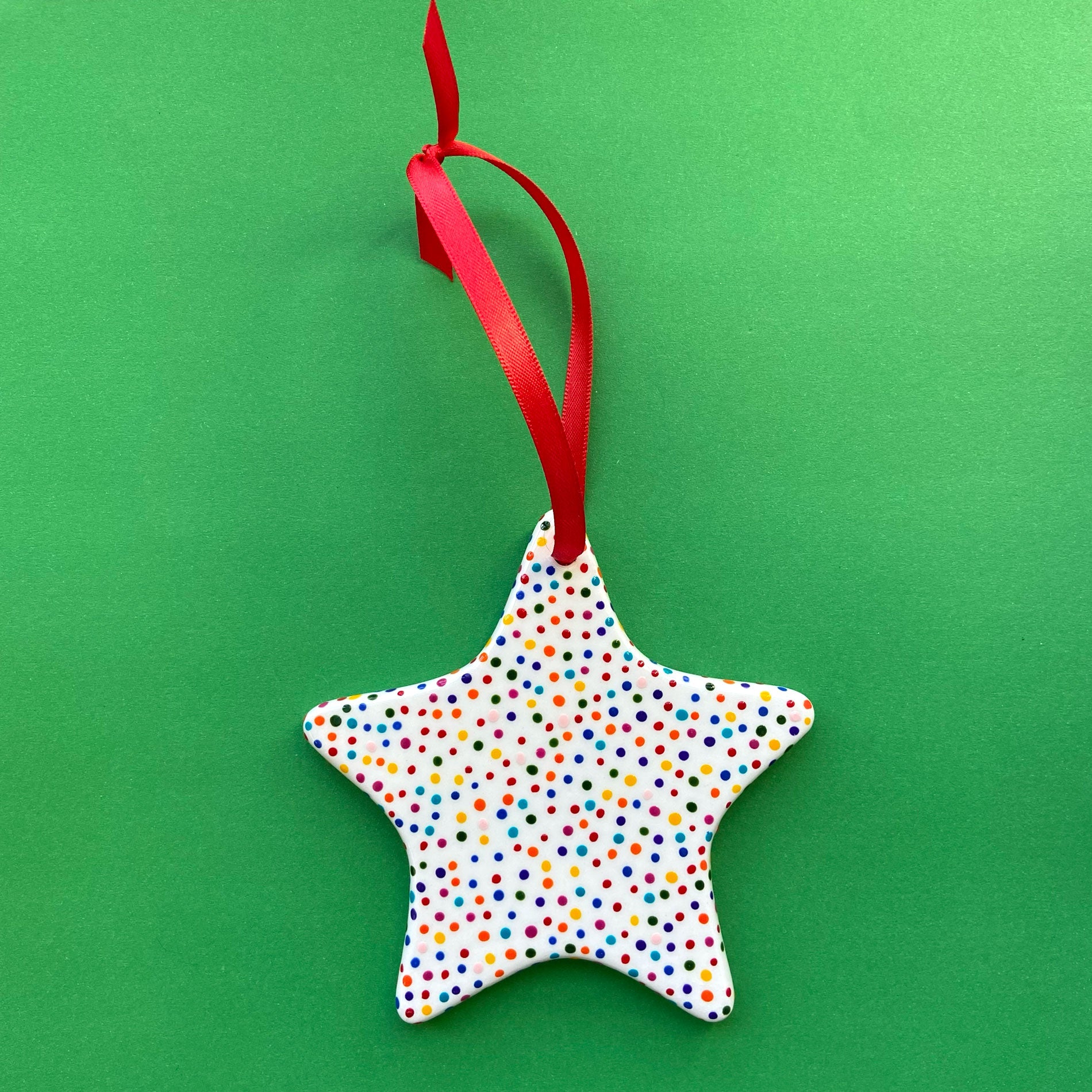 Rainbow Dot 2 Hand Painted Star Ornament