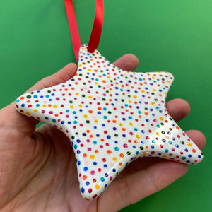 Rainbow Dot 2 Hand Painted Star Ornament