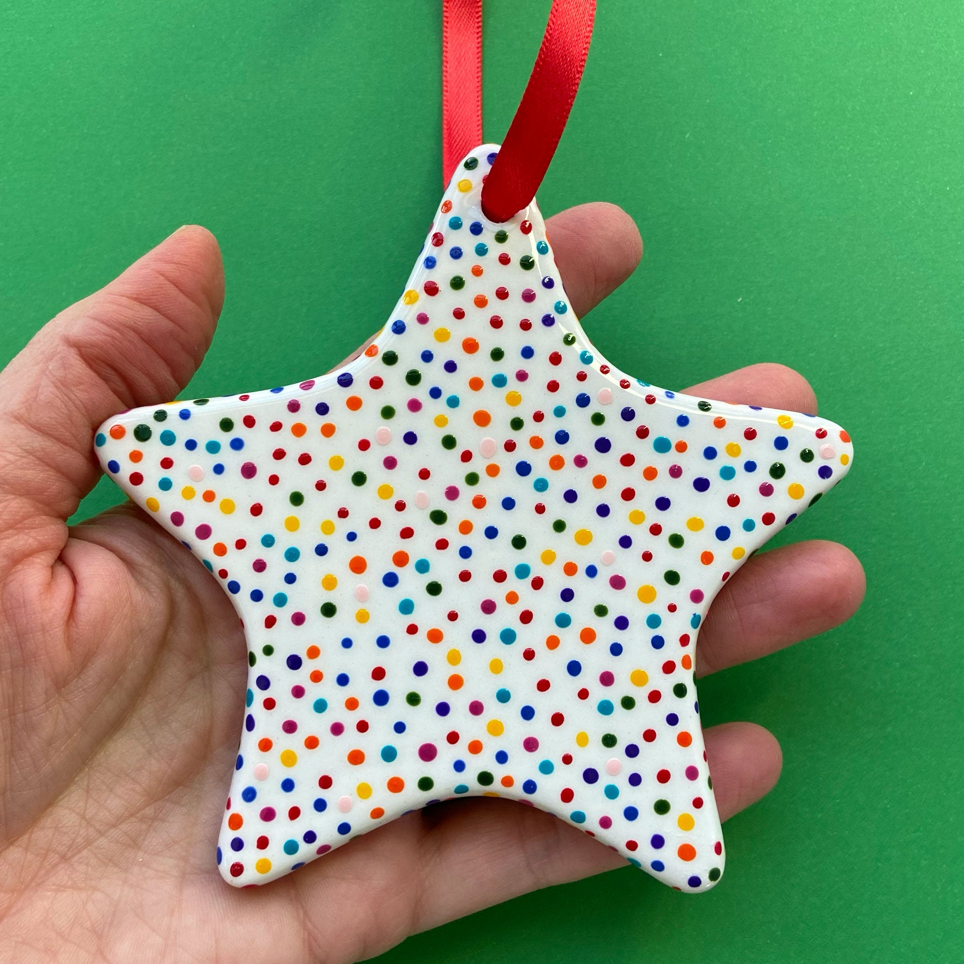 Rainbow Dot 2 Hand Painted Star Ornament