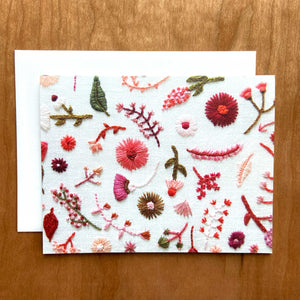 Hand Embroidered Photo Stationery - Pink and Red Flowers