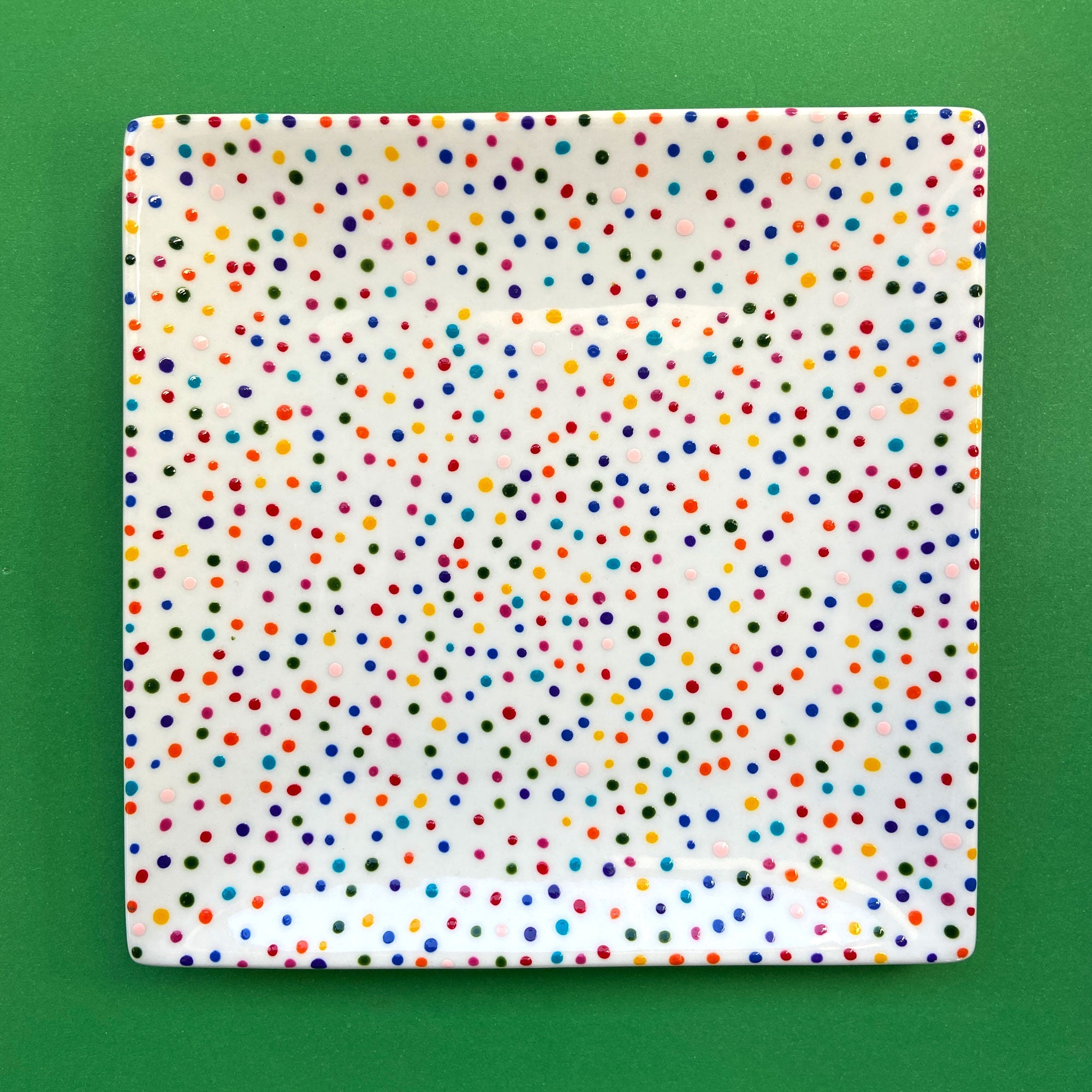 Rainbow Dot - Hand Painted Porcelain Square Plate