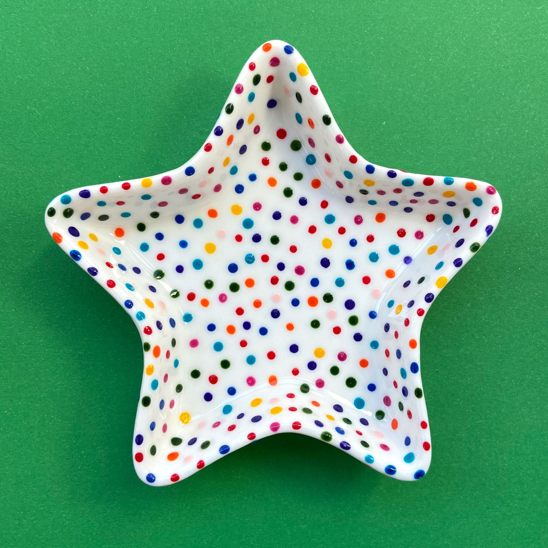 Rainbow Dot 1 - Hand Painted Porcelain Star Dish