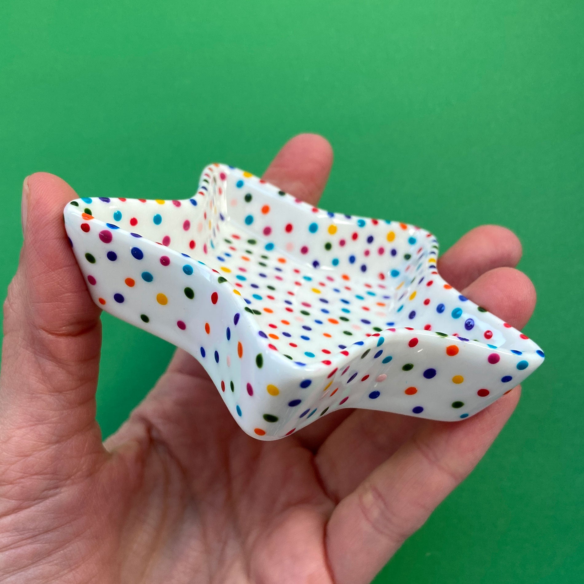 Rainbow Dot 1 - Hand Painted Porcelain Star Dish
