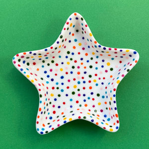 Rainbow Dot 2 - Hand Painted Porcelain Star Dish