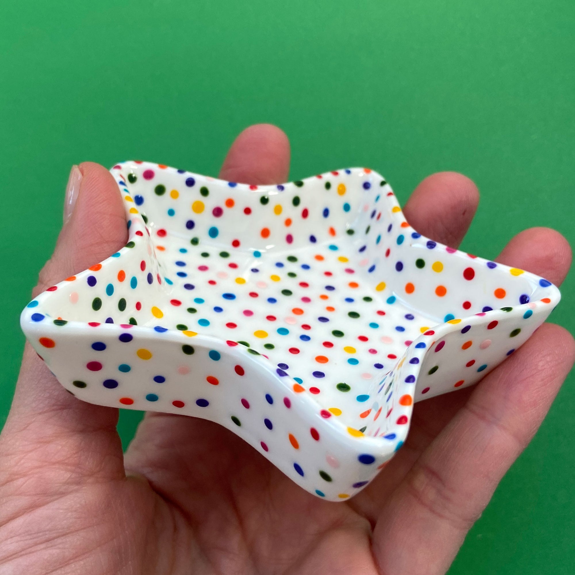 Rainbow Dot 2 - Hand Painted Porcelain Star Dish