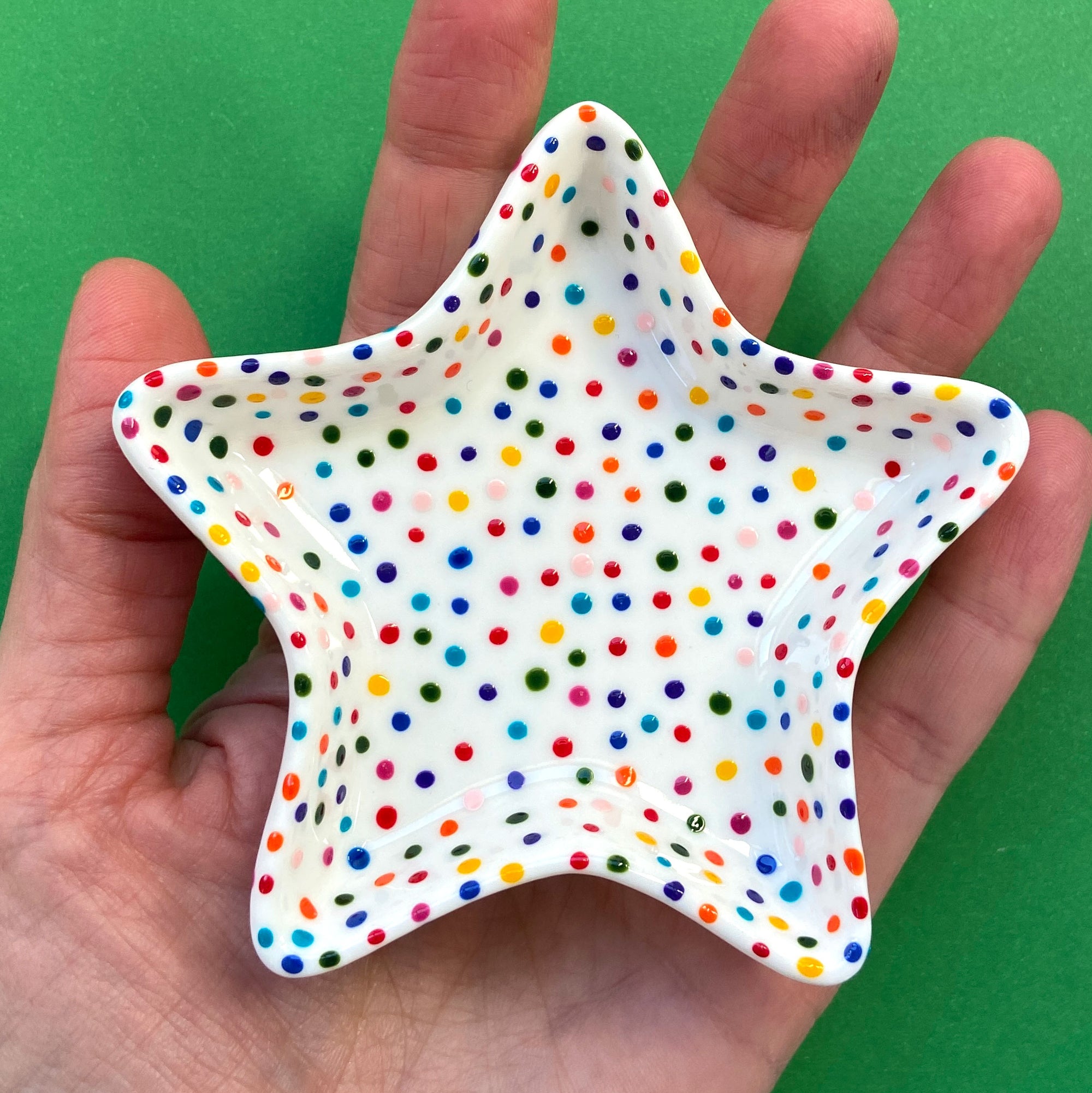 Rainbow Dot 2 - Hand Painted Porcelain Star Dish