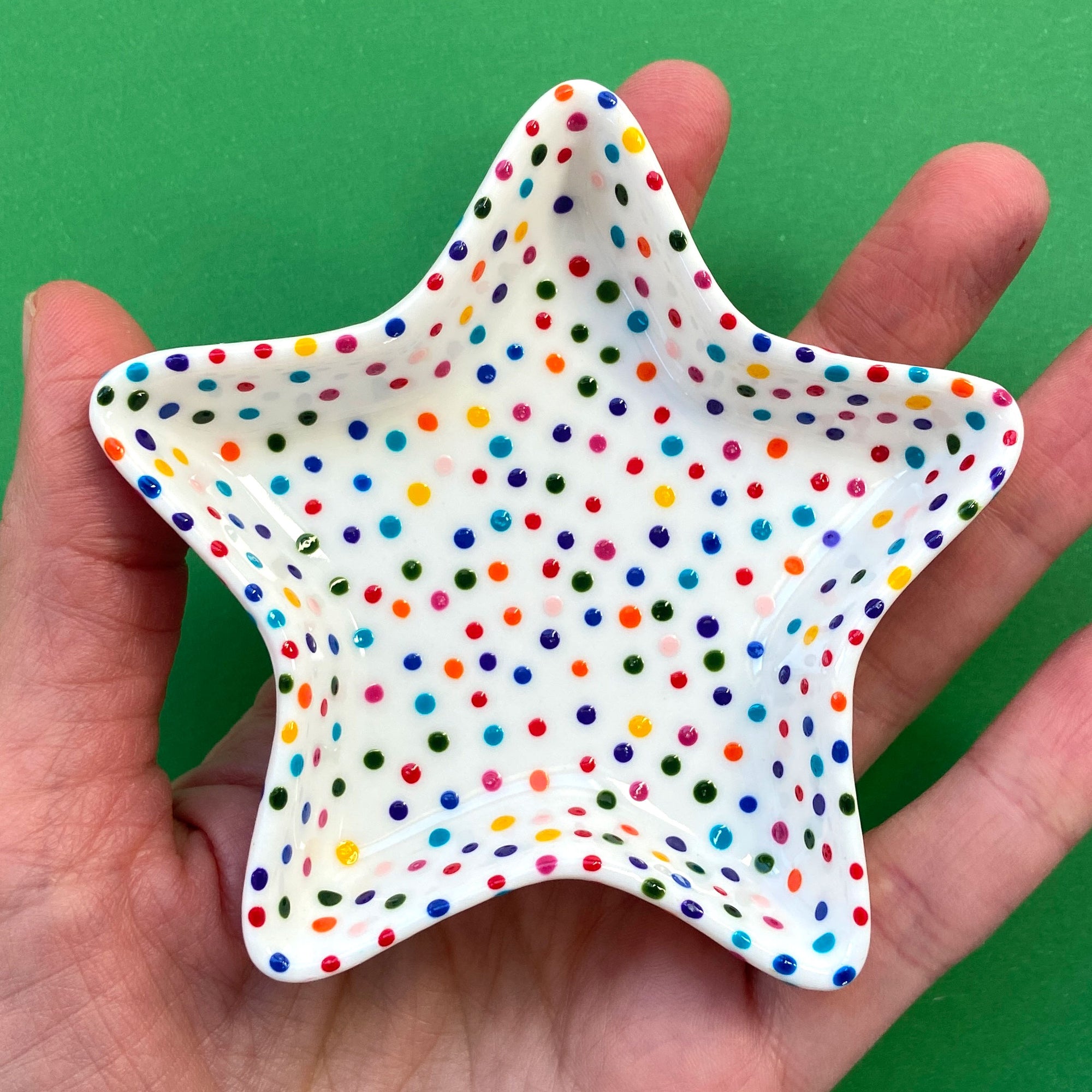 Rainbow Dot 1 - Hand Painted Porcelain Star Dish