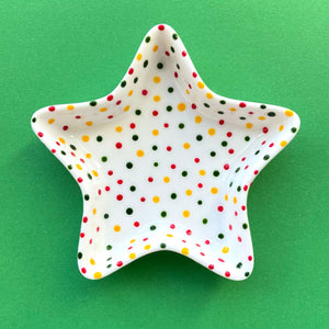 Red, Green, and Yellow Dot - Hand Painted Porcelain Star Dish