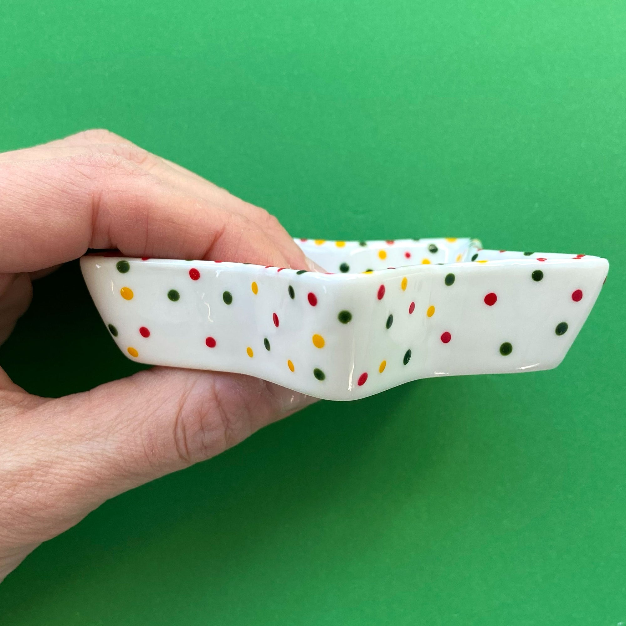 Red, Green, and Yellow Dot - Hand Painted Porcelain Star Dish