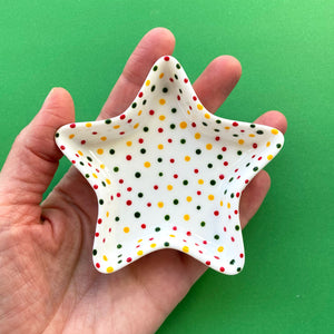 Red, Green, and Yellow Dot - Hand Painted Porcelain Star Dish