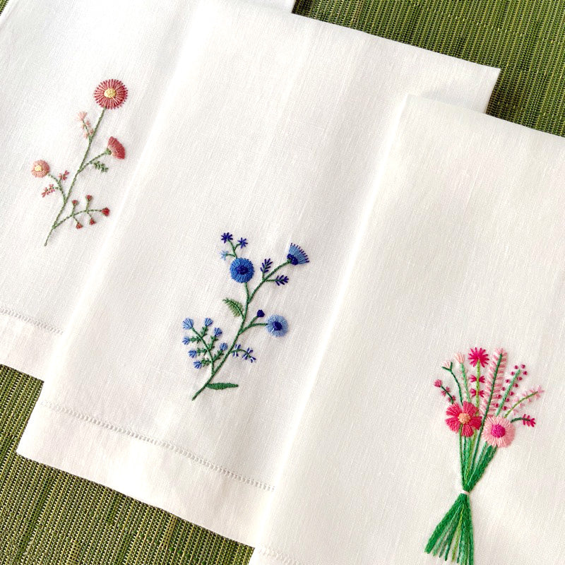 Embroidered Guest Towel - Pink Floral Bouquet - Happy Cactus Designs