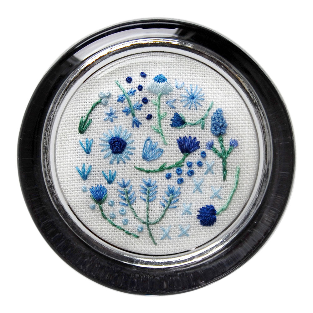 Happy Cactus Designs Hand Embroidered Paperweight. Image and design copyright Happy Cactus Designs.
