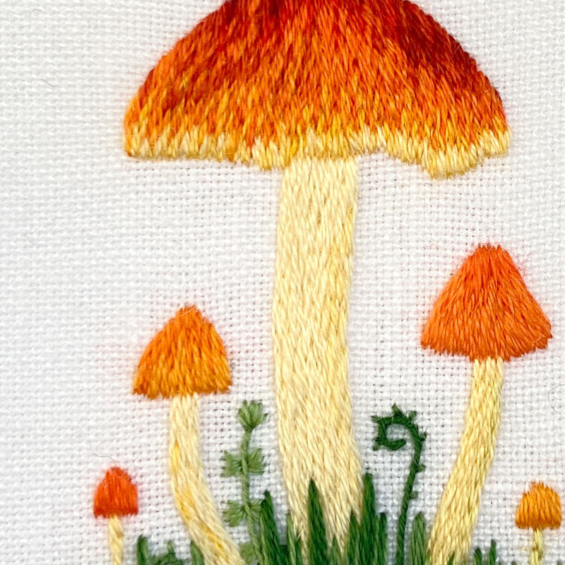 Witch's Hat Mushroom on White Linen Hand Embroidered Art